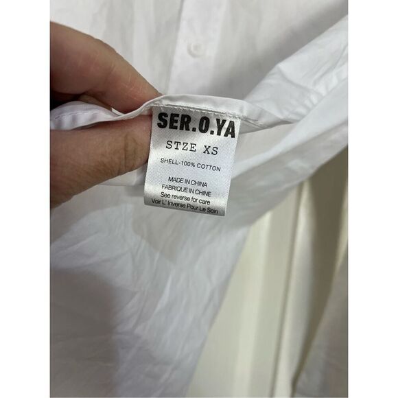 SER.O.YA Revolve Top Womens Size XS White Mel Poplin Button Down Tie Open Back - Picture 6 of 13